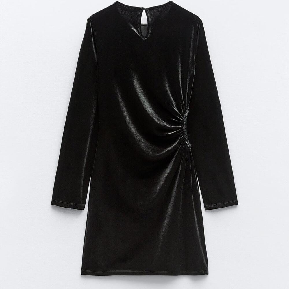 Zara Velvet Mini Dress With Side Cut-Out Size XL